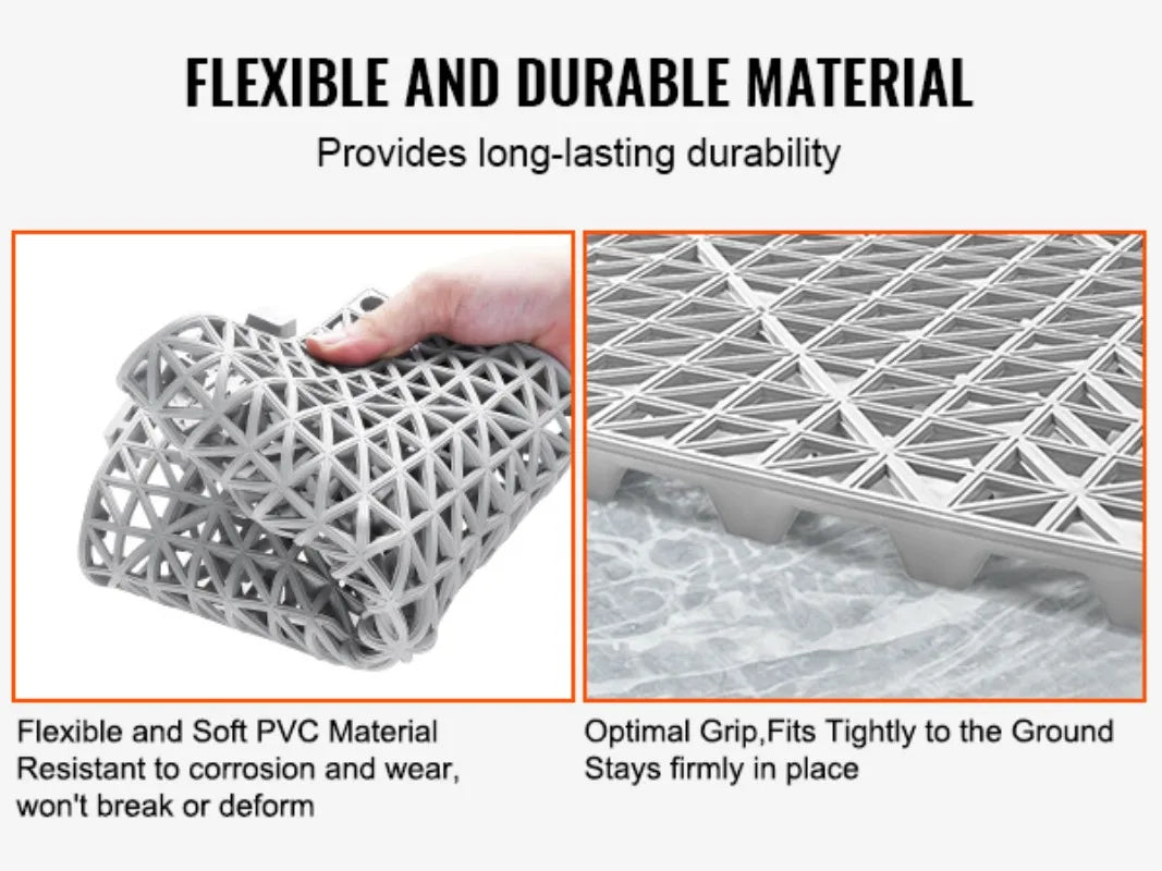 Interlocking Drainage Floor Tiles 12x12 Inch, Soft PVC Non-Slip Gray, 50-Piece Set