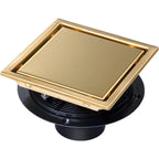 6 Inch Square Shower Drain, Brushed Gold 304 Stainless Steel with Flange