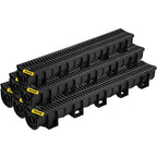 HDPE Trench Drain System 6x39 Inch with 6 End Caps, Black for Driveway and Garden