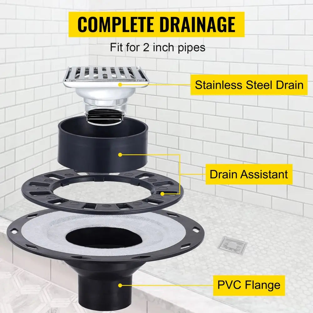 Adjustable Watertight Shower Curb 38x60 in with PVC Flange and Steel Drain Cover