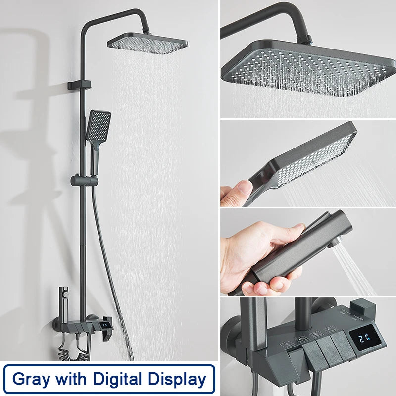 4-Function Piano-Key Rainfall Shower System with Digital Display