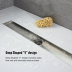 32 Inch Linear Shower Drain with Removable Grate and Adjustable Feet, Brushed Stainless