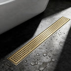 32 Inch Linear Shower Drain, Brushed Gold 304 Stainless Steel with Adjustable Feet and Hair Strainer