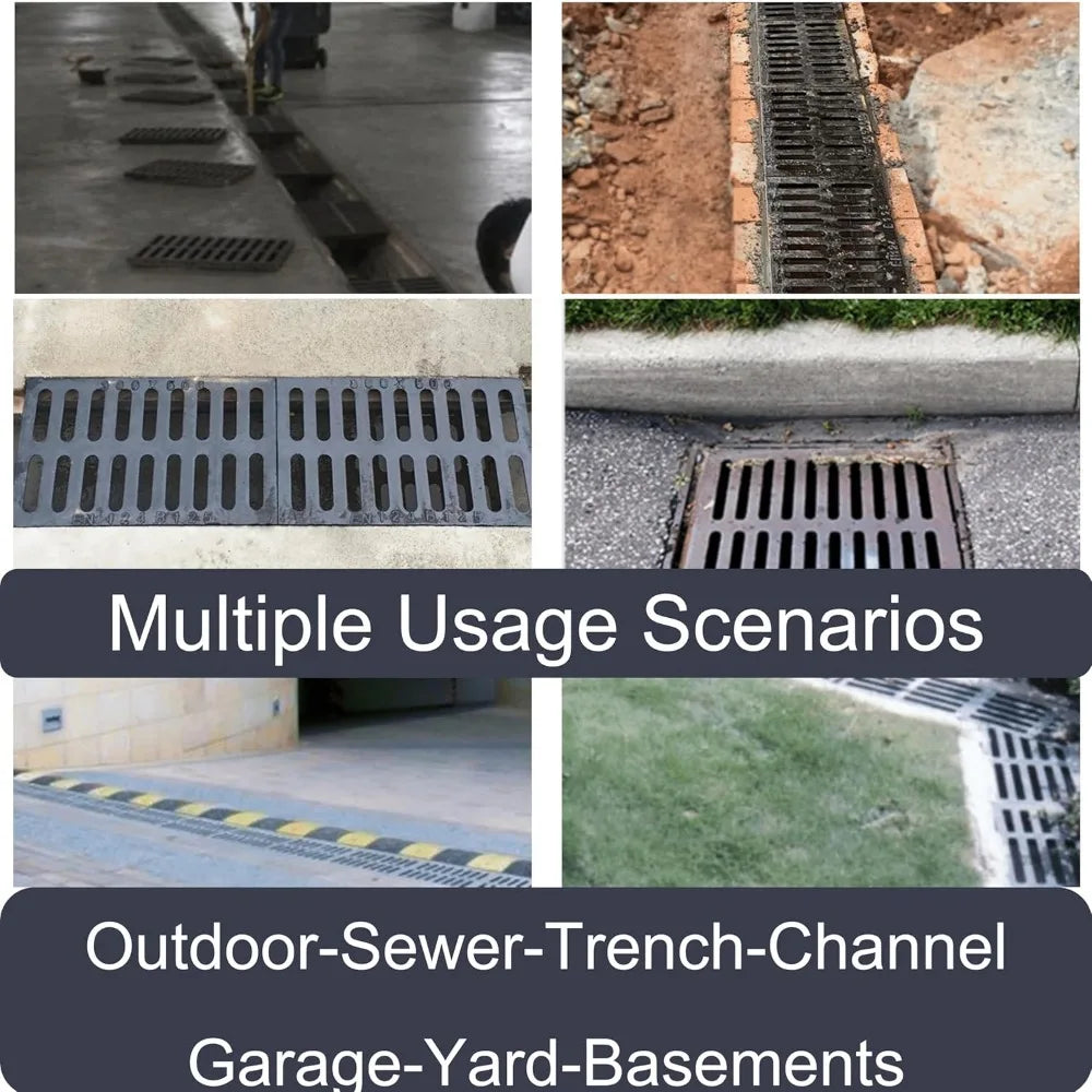 Cast Iron Trench Drain Grate 20x12 Inch, C-Class Heavy Duty Black Rectangular Sewer Cover