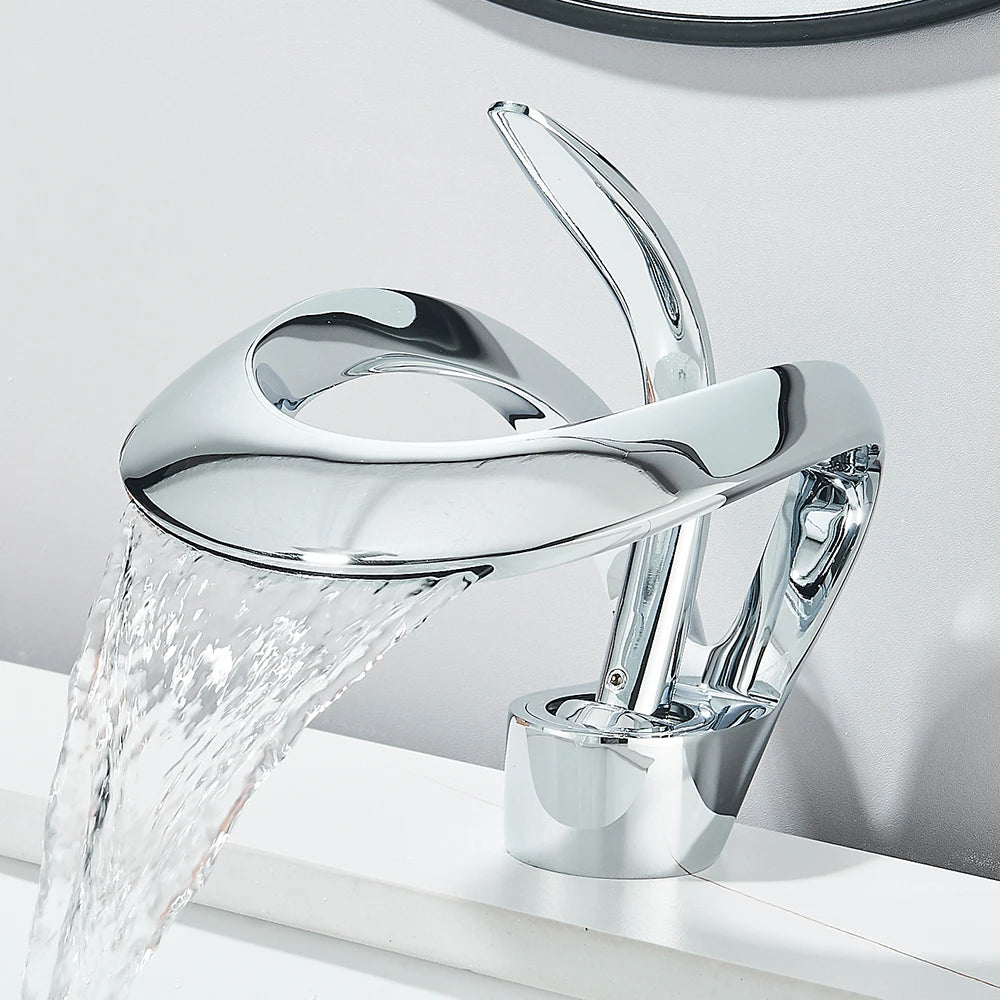 Waterfall Basin Faucet Single Handle Solid Brass