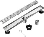 32 Inch Linear Shower Drain with Removable Grate and Adjustable Feet, Brushed Stainless