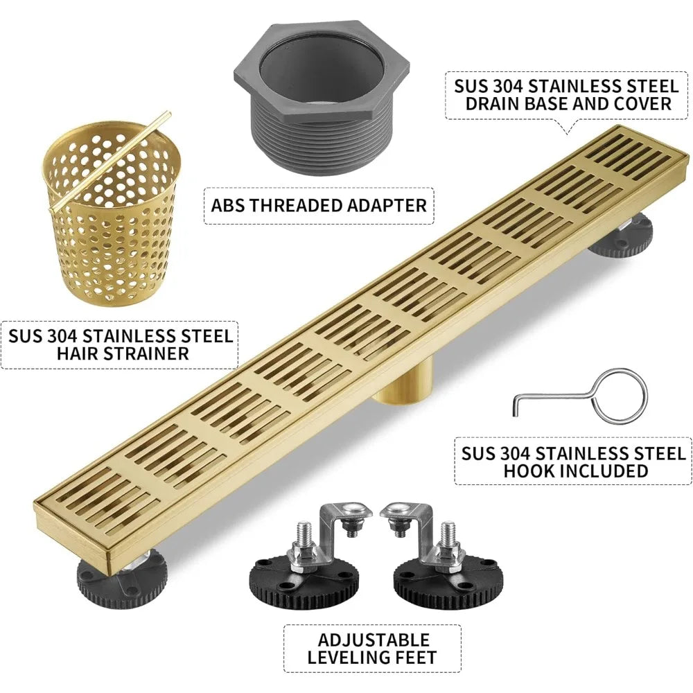 32 Inch Linear Shower Drain, 304 Stainless Steel High-Flow 51 L/Min US Standard Floor Drain