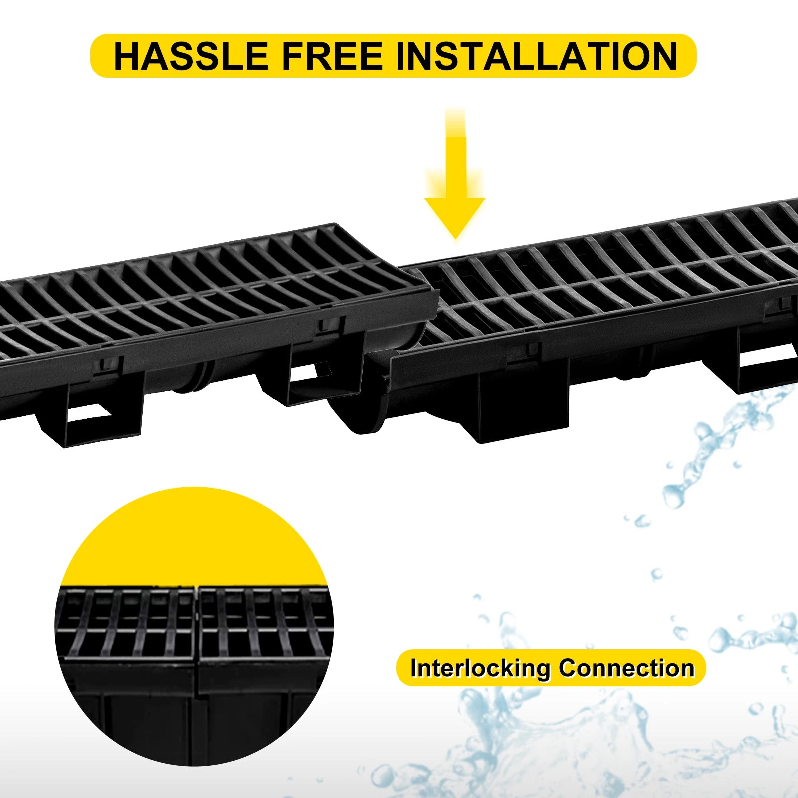 HDPE Trench Drain with Plastic Grate, Class B, 3 or 5 Pack