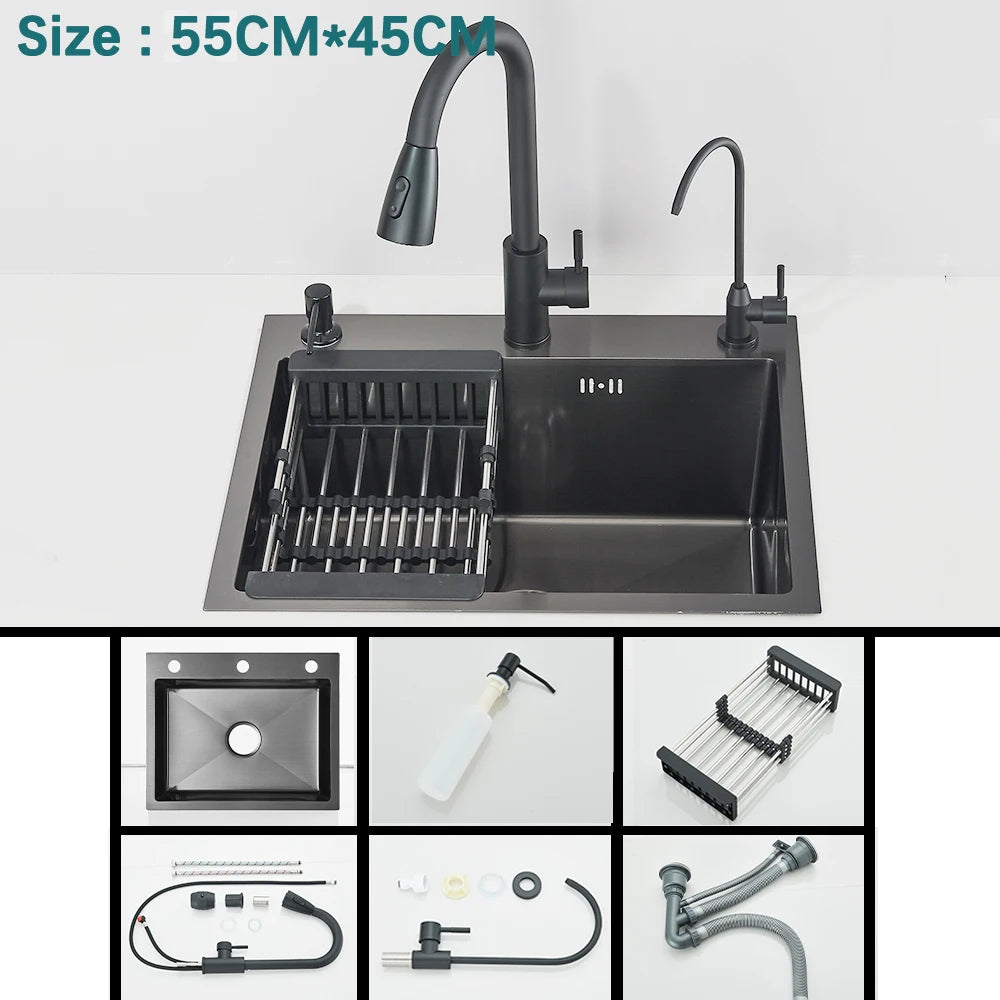 Waterfall Kitchen Sink with Digital Display, Stainless Steel