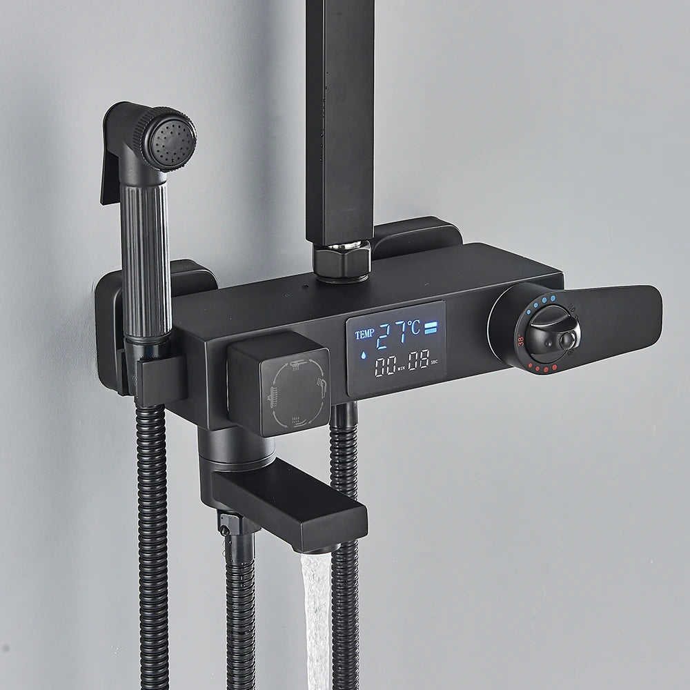 4-Way Thermostatic Shower Faucet with Digital Display and Shelf