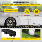 HDPE Trench Drain System 6x39 Inch with 6 End Caps, Black for Driveway and Garden