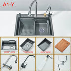 Waterfall Kitchen Sink with Digital Display, Stainless Steel