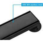 12 Inch Linear Shower Drain, Matte Black Tile Insert 304 Stainless Steel with Hair Strainer