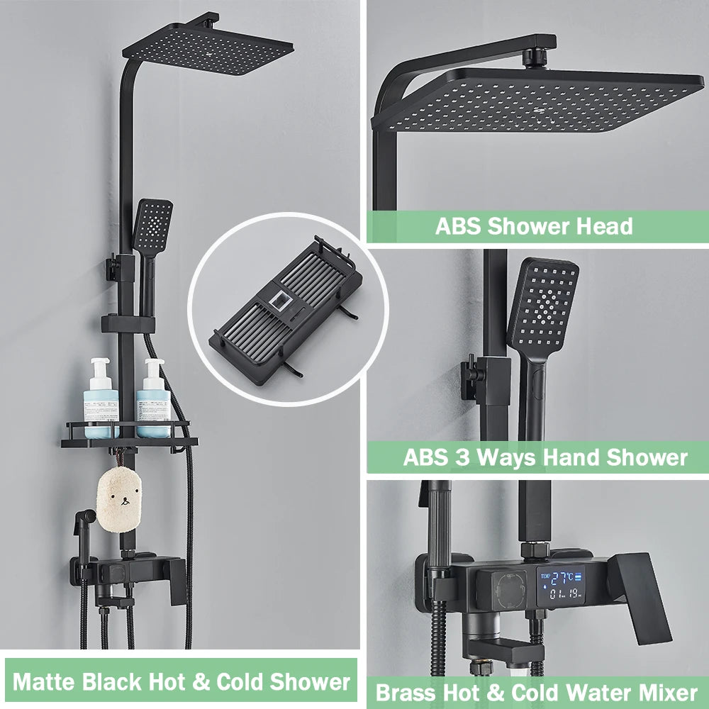 4-Way Thermostatic Shower Faucet with Digital Display and Shelf