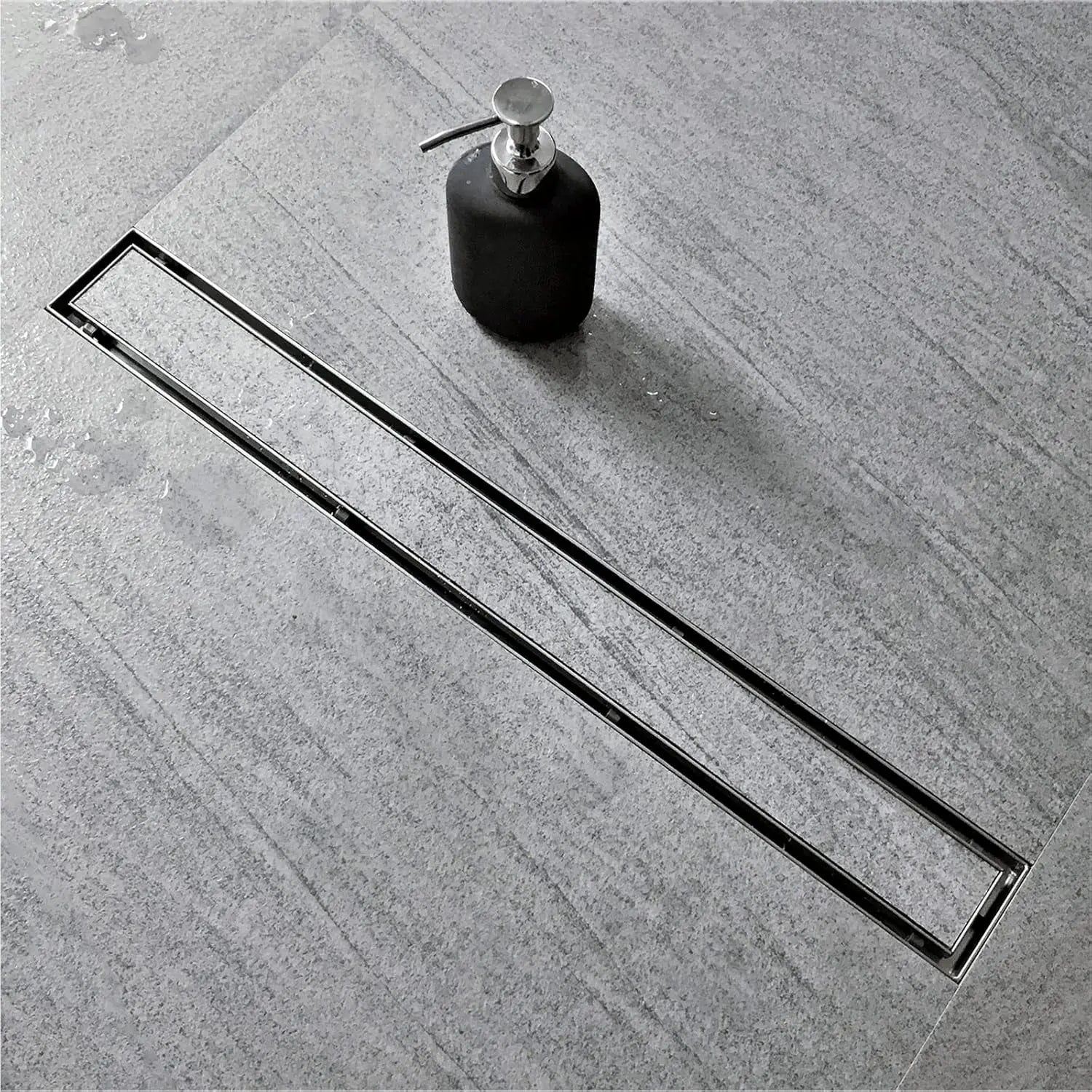 24 Inch Linear Shower Drain with Tile Insert Grate, Brushed Stainless Steel
