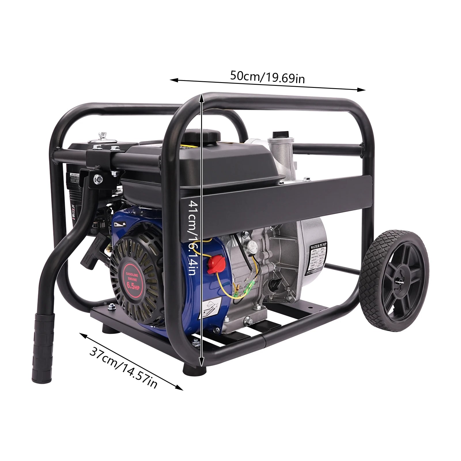 6.5 HP Gasoline Water Pump with Handle and Wheels for Agricultural Irrigation and Drainage