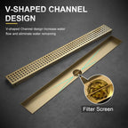32 Inch Linear Shower Drain, Brushed Gold 304 Stainless Steel with Adjustable Feet and Hair Strainer