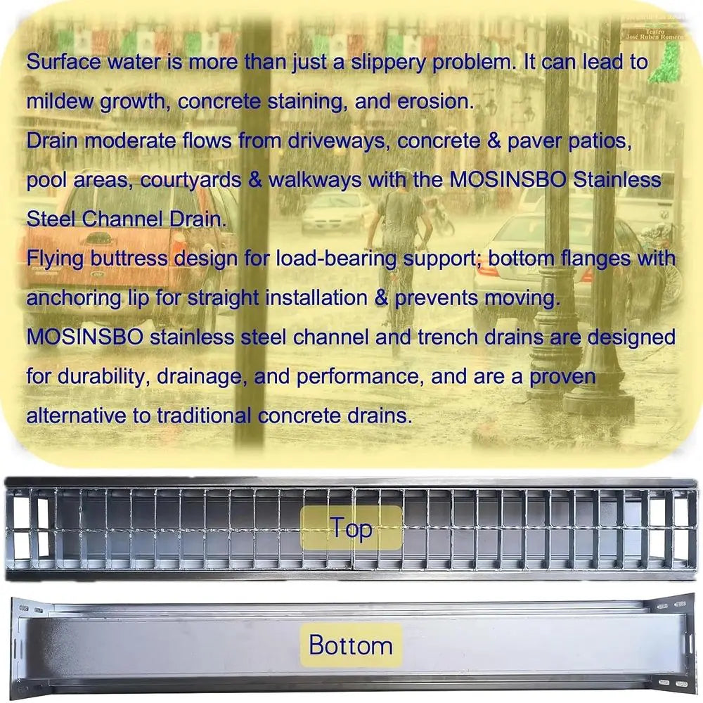 304 Stainless Steel Trench Drain 39.4x5.9x5.5 Inch, B125 Rated with Galvanized Grate for Driveway