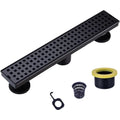 16 Inch Linear Shower Drain, Matte Black with Removable Grid, Adjustable Feet and Hair Strainer
