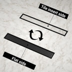 24 Inch Matte Black Linear Shower Drain, Dual Tile Insert cUPC Certified 304 Stainless Steel