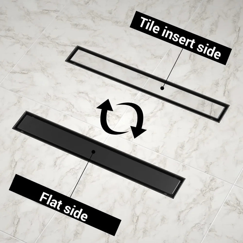 24 Inch Matte Black Linear Shower Drain, Dual Tile Insert cUPC Certified 304 Stainless Steel