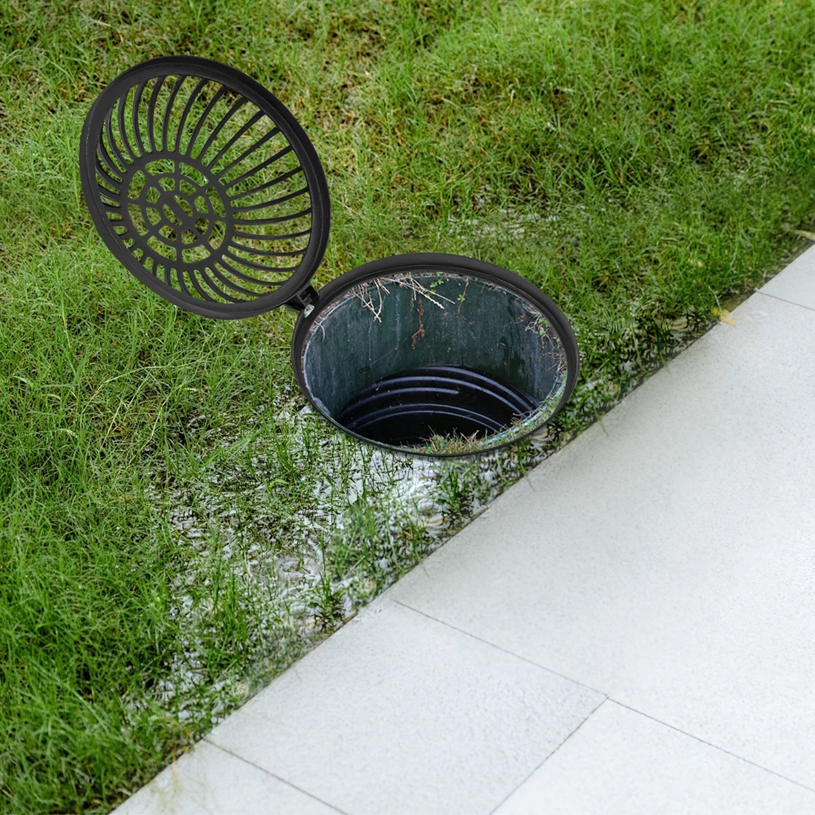 Round Dome Drainage Grate with Frame, Overflow Relief Gully for Garden, Yard and Lawn