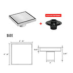 6 Inch Square Shower Drain with Tile Insert Stealth Cover, Stainless Steel