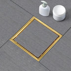 6 Inch Square Shower Drain, Brushed Gold 304 Stainless Steel with Flange