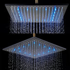 12 or 16 Inch Rainfall Shower Head with LED Color-Change Light, Solid Brass Square