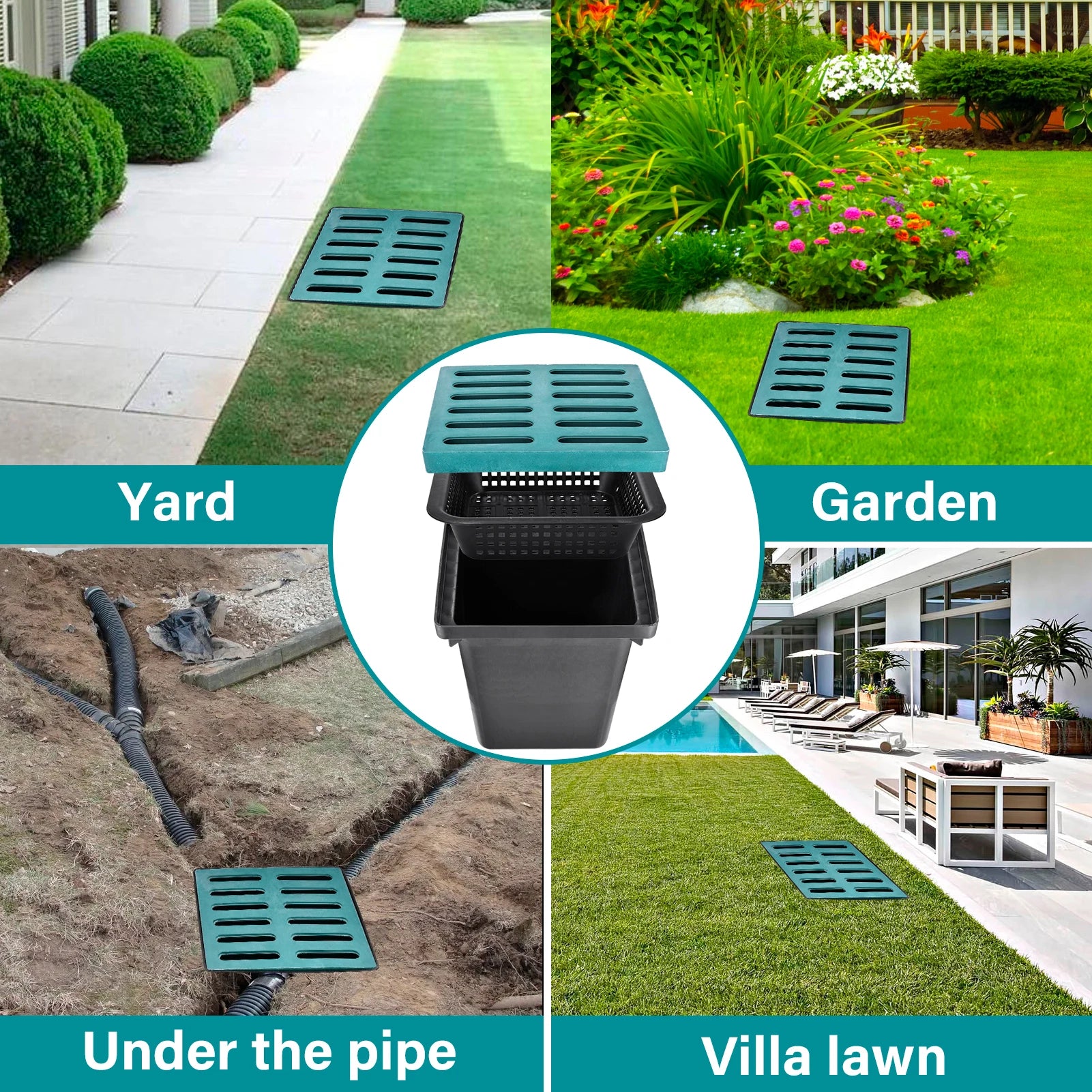 Catch Basin Drain 16.5x16.5x24 Inch with Grate and Debris Basket for Yard, Patio and Driveway
