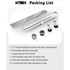 24 Inch Linear Shower Drain, Brushed Nickel Capsule Pattern Grate with Hair Strainer