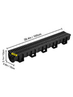 HDPE Trench Drain System 6x39 Inch with 6 End Caps, Black for Driveway and Garden
