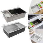 Stainless Steel Kitchen Sink with Soap Dispenser and Drainage Basket, No Faucet