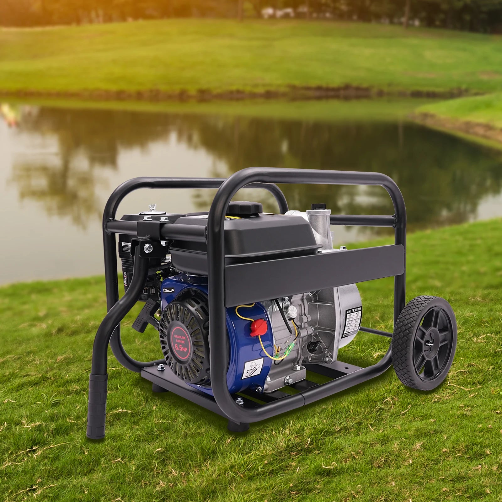 6.5 HP Gasoline Water Pump with Handle and Wheels for Agricultural Irrigation and Drainage