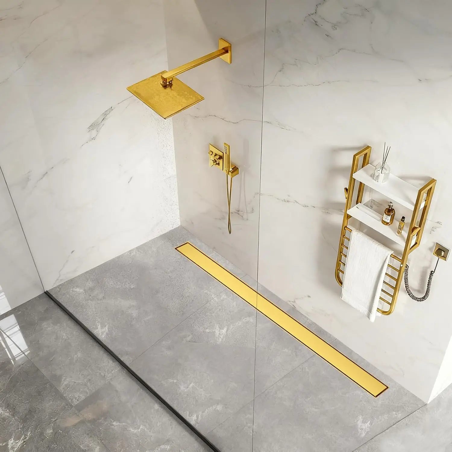 60 Inch Linear Shower Drain with Adjustable Feet, Hair Catcher and Tile Insert Panels