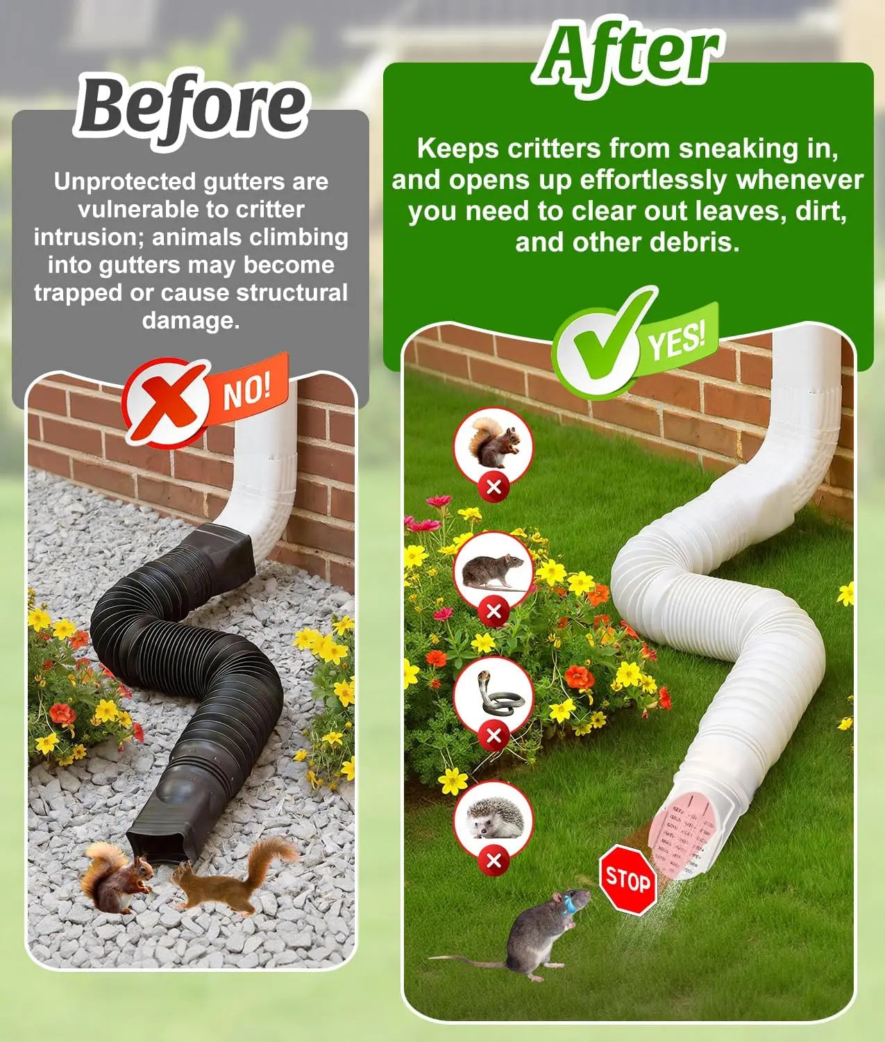 Gutter Downspout Extension Hose Guard 2-Pack, White for Standard 4 Inch Circular Threaded Downspouts