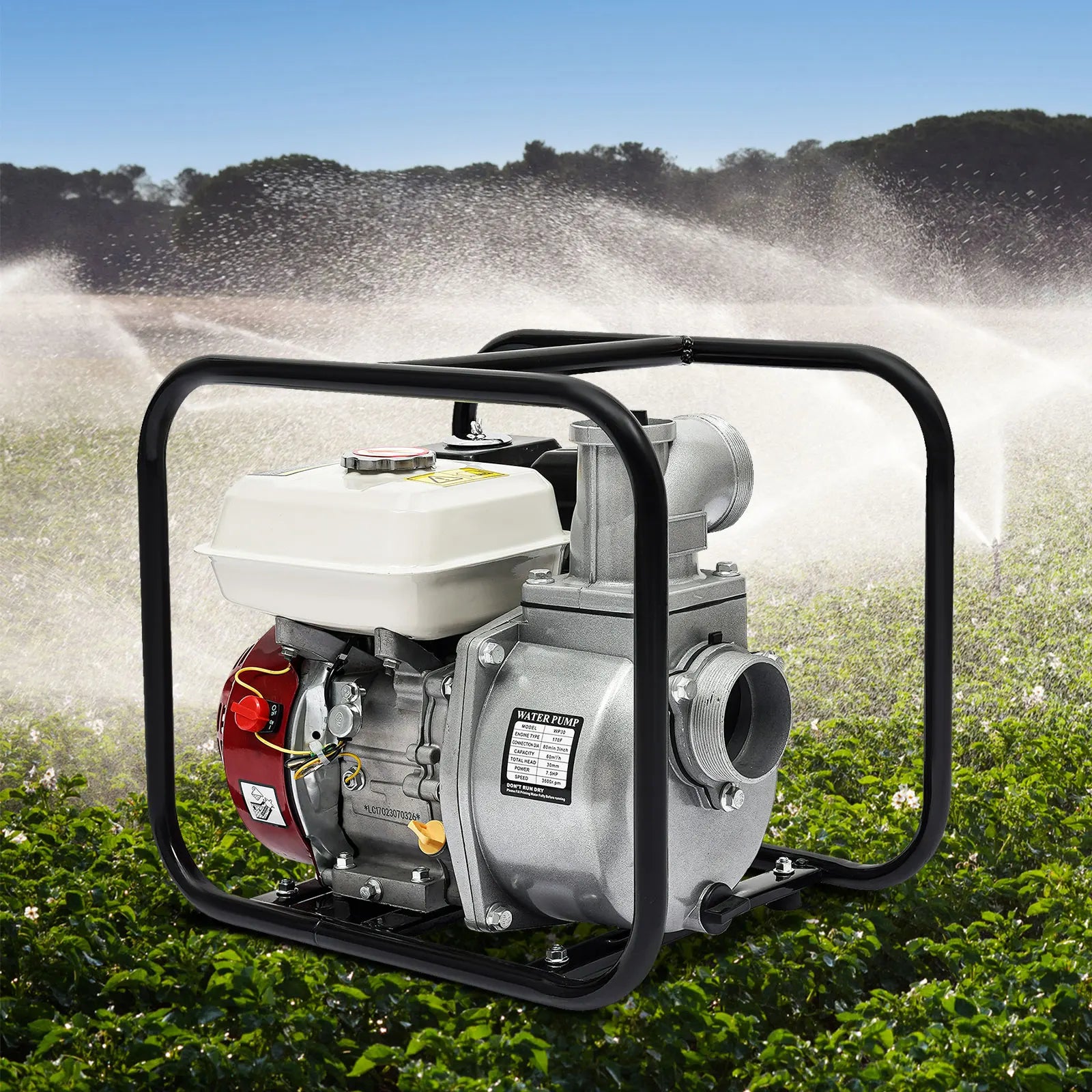 7.5 HP 4-Stroke Gasoline Water Transfer Pump, 1.18 In Suction for Farm Irrigation and Drainage