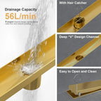 60 Inch Linear Shower Drain with Adjustable Feet, Hair Catcher and Tile Insert Panels