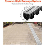 HDPE Trench Drain Kit 3-Pack, 5.9x5.1 In Channel with Metal Grate and End Caps, 39 In Each