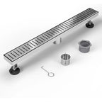 24 Inch Linear Shower Drain, Brushed Nickel Capsule Pattern Grate with Hair Strainer