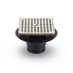 5 Inch Square Shower Drain, ABS Body with Nickel Head Assembly and 2 Inch Outlet