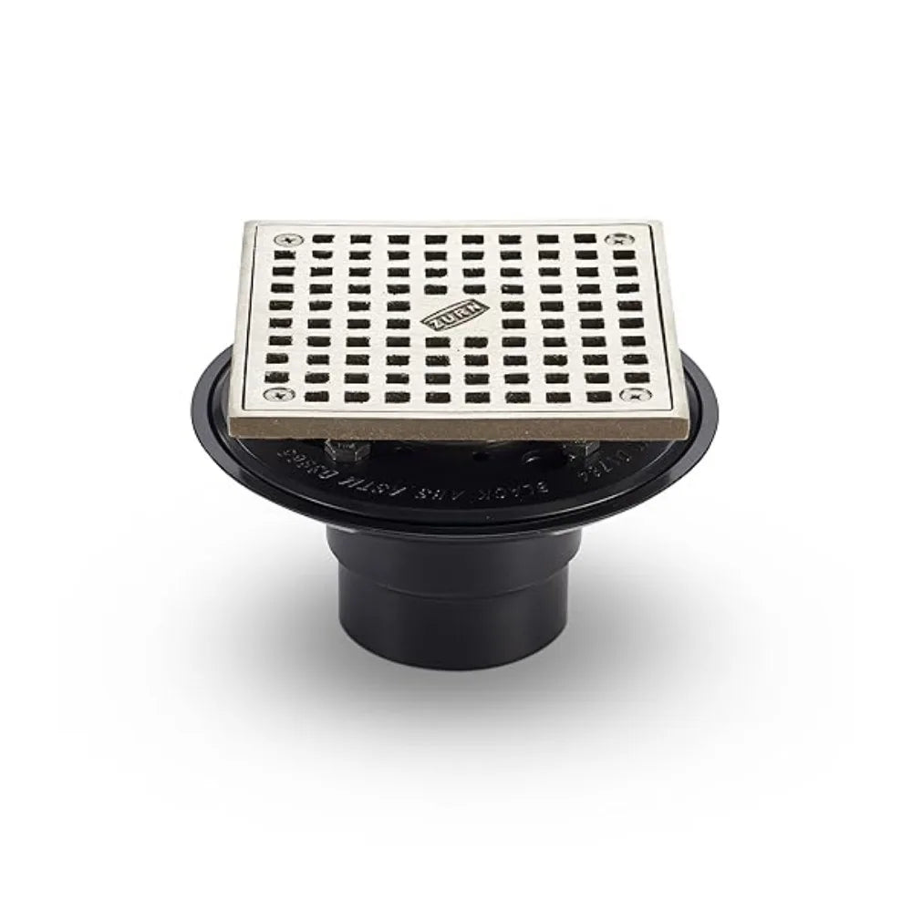 5 Inch Square Shower Drain, ABS Body with Nickel Head Assembly and 2 Inch Outlet