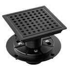 6 Inch Square Shower Drain, Matte Black Stainless Steel with Grate and Flange