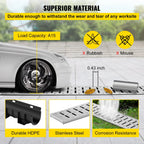 HDPE Trench Drain System 3x39 Inch with Metal Grate, 5.9x5.1 In Channel for Garage and Driveway