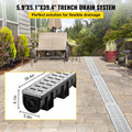HDPE Trench Drain System 3x39 Inch with Metal Grate, 5.9x5.1 In Channel for Garage and Driveway