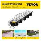 HDPE Trench Drain System 3x39 Inch with Metal Grate, 5.9x5.1 In Channel for Garage and Driveway