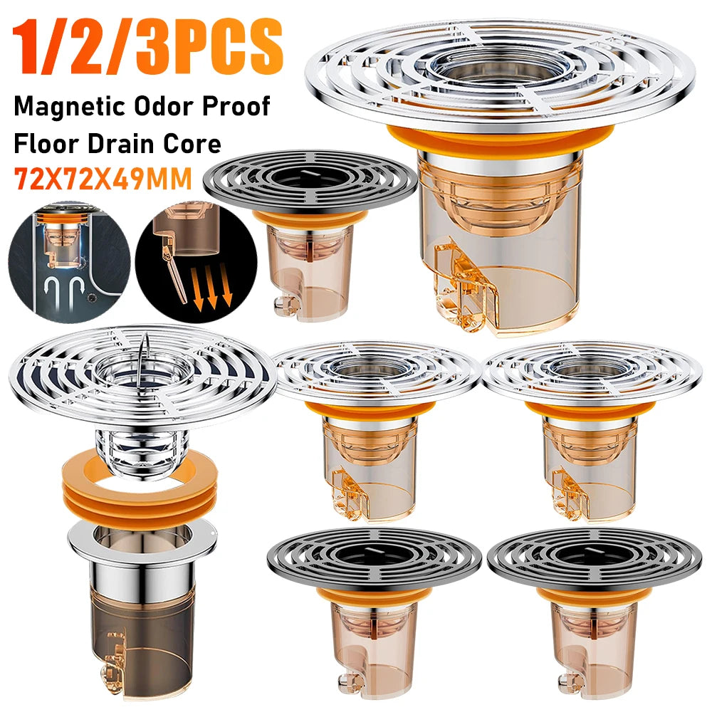 Magnetic Self-Close Floor Drain Backflow Preventer, Anti-Odor Shower Strainer 1/2/3 Pack