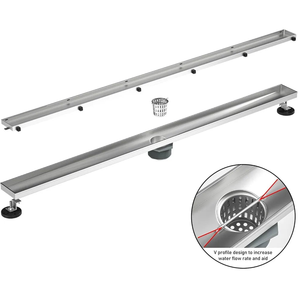 36 Inch Linear Shower Drain, 304 Stainless Steel Fast Drainage with Tile Insert and Hair Strainer