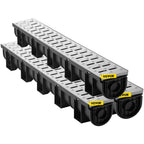 HDPE Trench Drain System 3x39 Inch with Metal Grate, 5.9x5.1 In Channel for Garage and Driveway