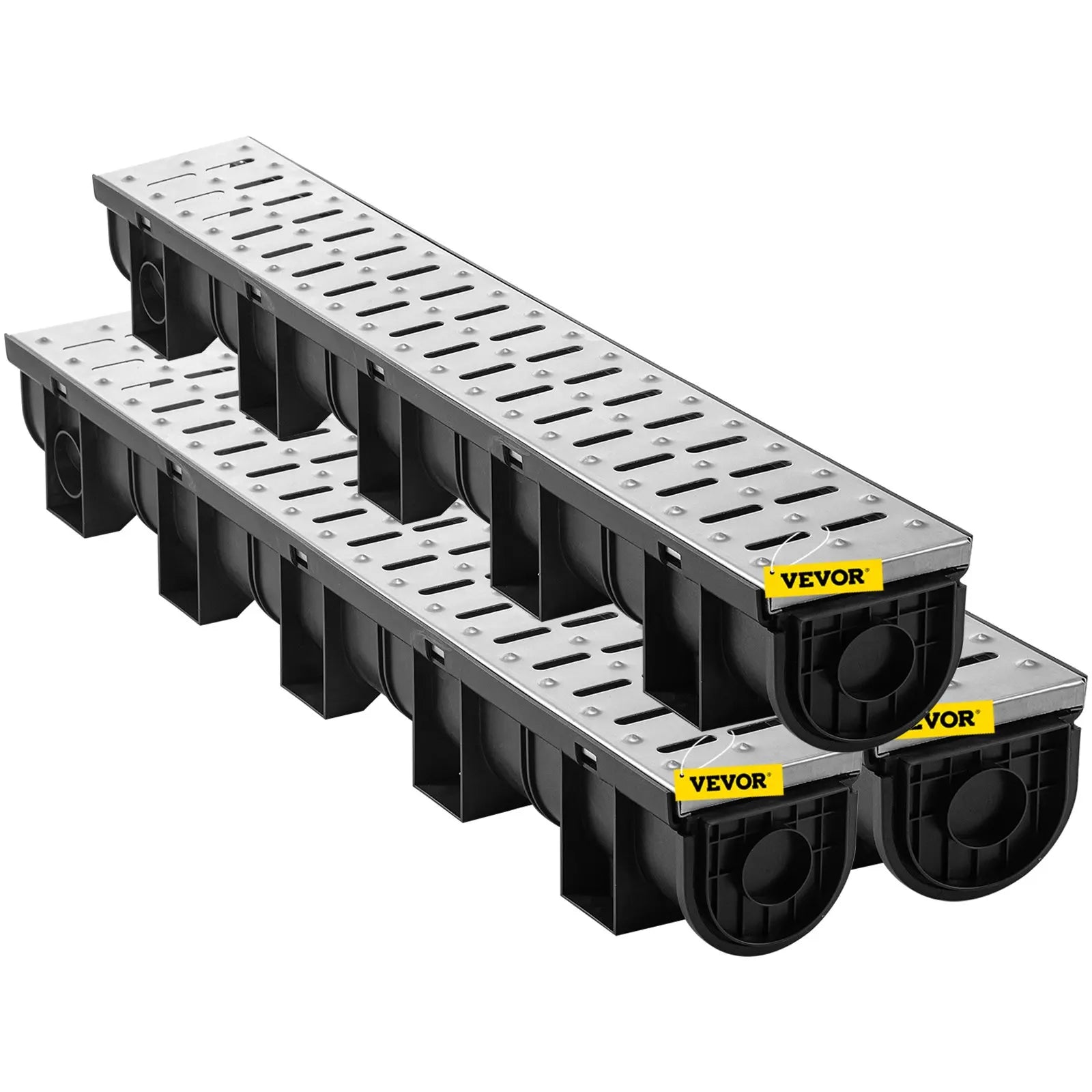 HDPE Trench Drain System 3x39 Inch with Metal Grate, 5.9x5.1 In Channel for Garage and Driveway
